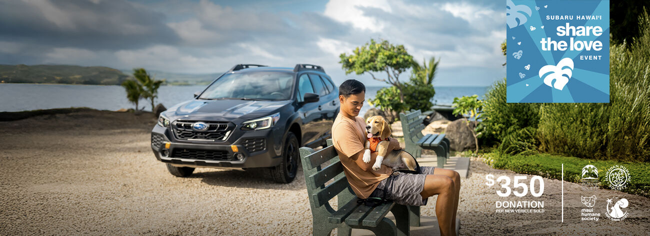 Share the Love event. $350 donation per new vehicle sold. Humane Society logos shown.